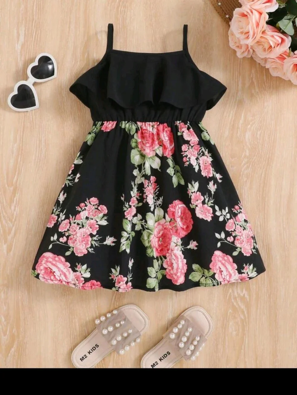 Young Girls' Casual Floral Print Vacation Dress (Size 7)